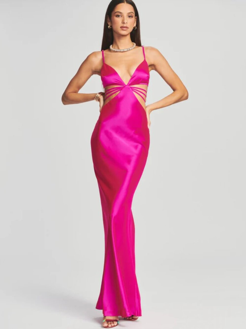 Retrofête Selma Dress Neon Pink Cutout Gown